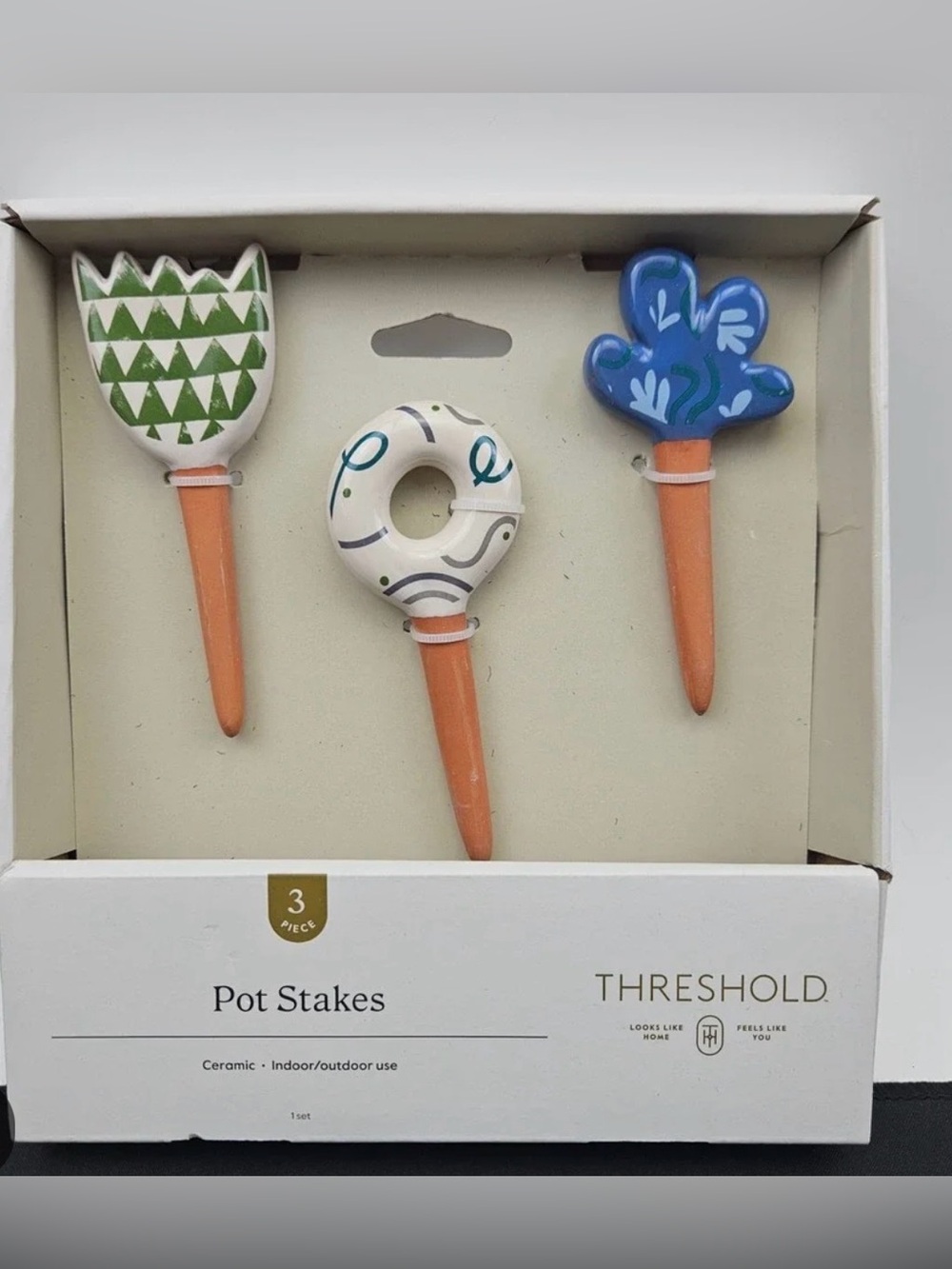 Threshold 3 piece ceramic stakes indoor and out door house plan decor succulent